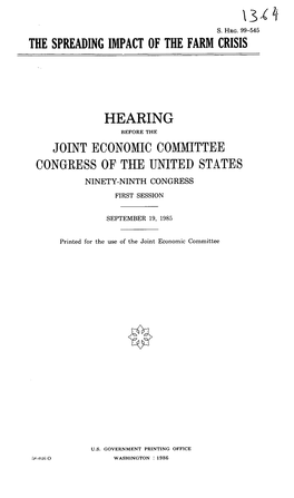 Hearing Before the Joint Economic Committee Congress of the United States Ninety-Ninth Congress