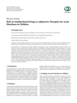 Review Article Role of Antidiarrhoeal Drugs As Adjunctive Therapies for Acute Diarrhoea in Children