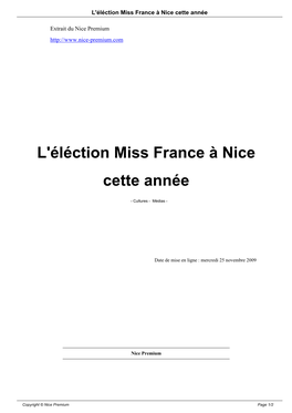 L'éléction Miss France À Nice Cette Année