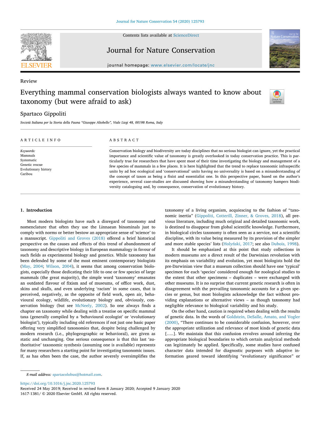 Everything Mammal Conservation Biologists Always Wanted to Know About Taxonomy (But Were Afraid to Ask) T