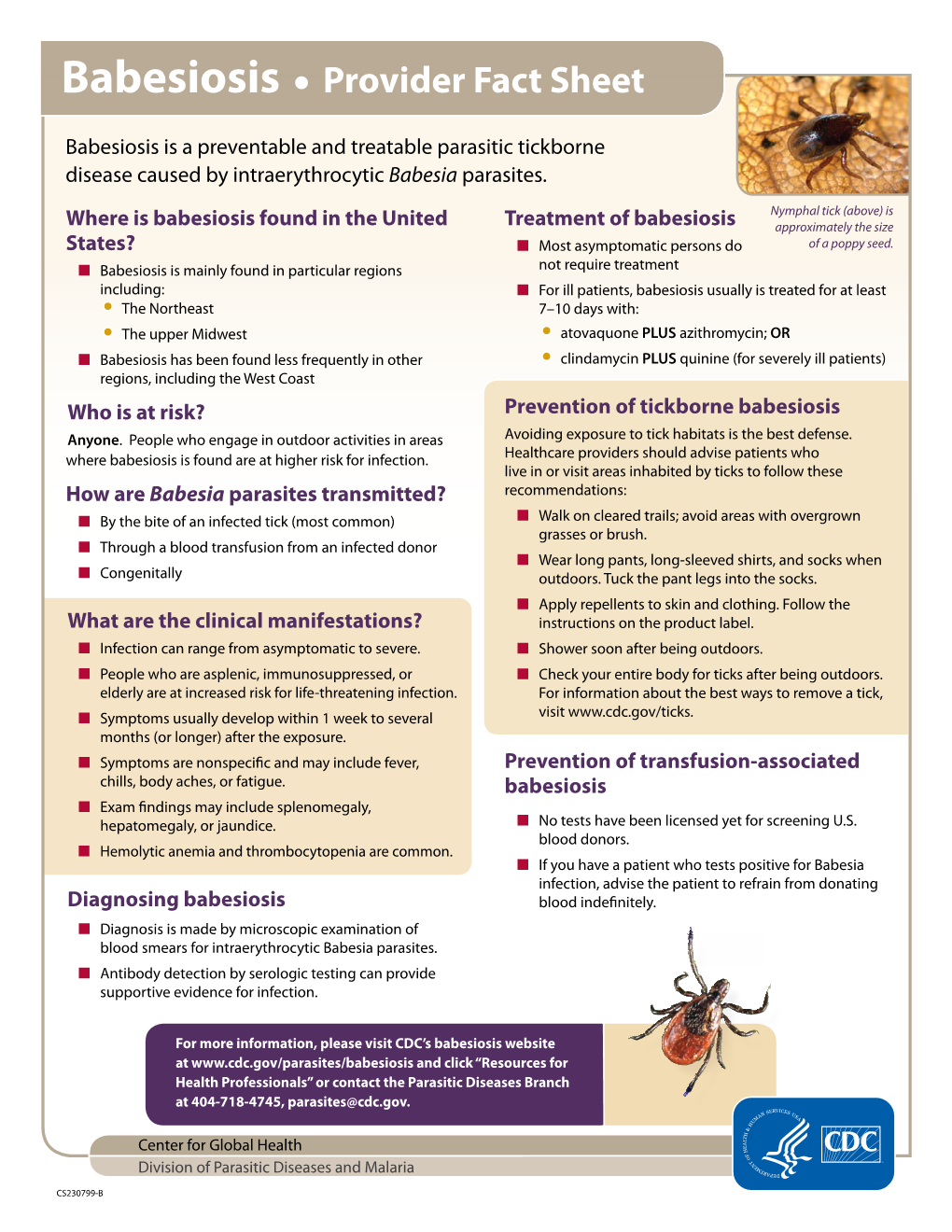 Babesiosis Fact Sheet for Practitioners