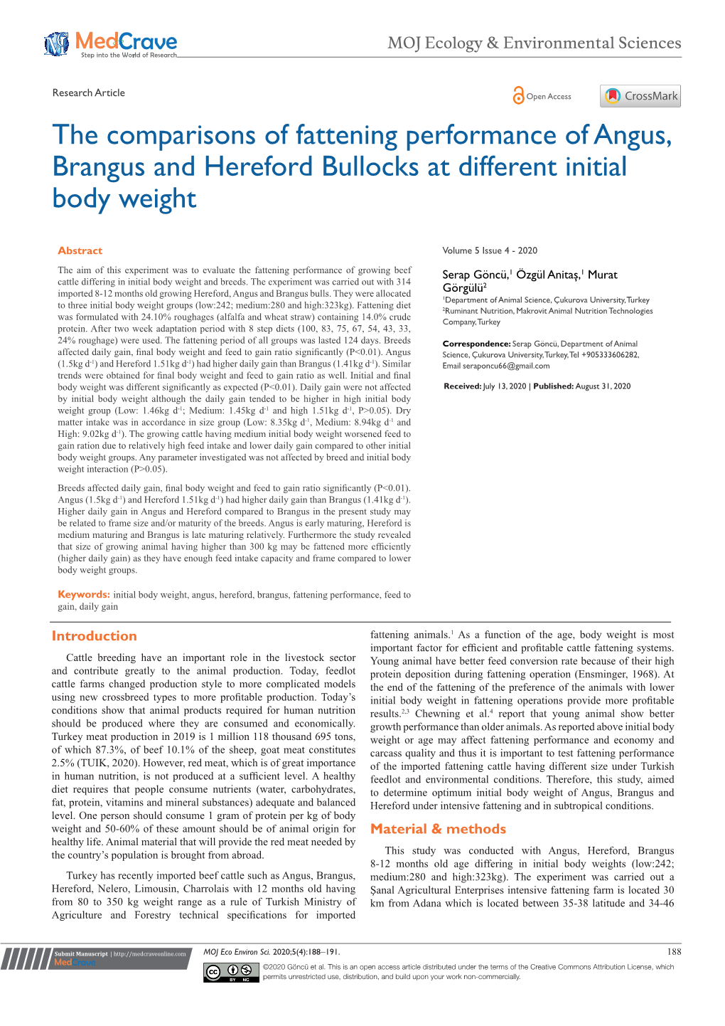 The Comparisons of Fattening Performance of Angus, Brangus and Hereford Bullocks at Different Initial Body Weight