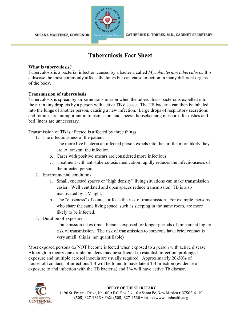 Tuberculosis Fact Sheet