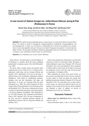 A New Record of Galium Bungei Var. Miltorrhizum (Hance) Jeong &