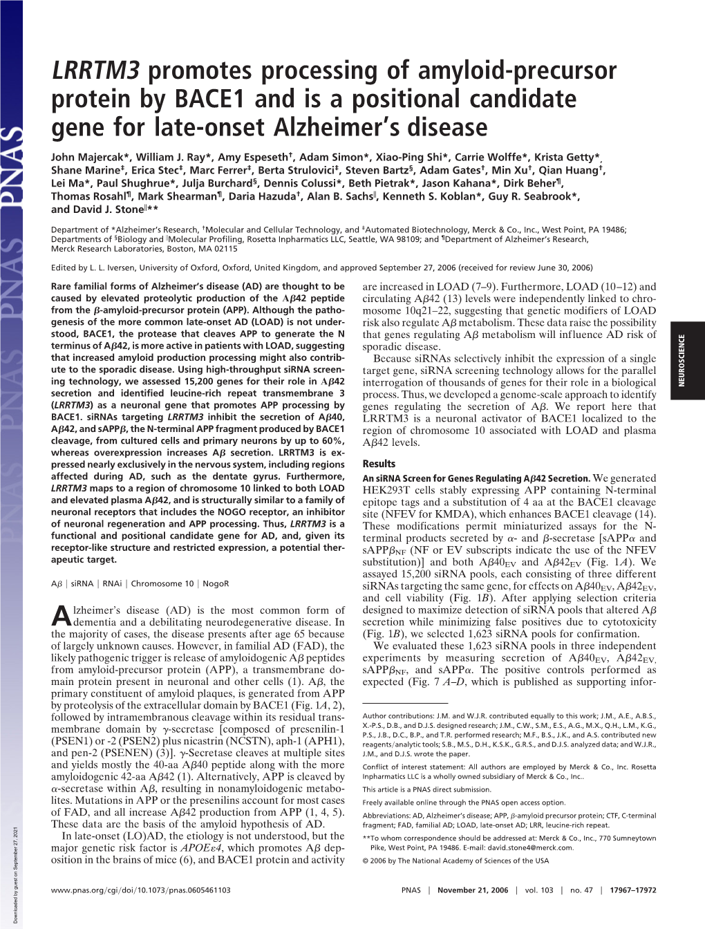 LRRTM3 Promotes Processing of Amyloid-Precursor Protein by BACE1 and Is a Positional Candidate Gene for Late-Onset Alzheimer’S Disease