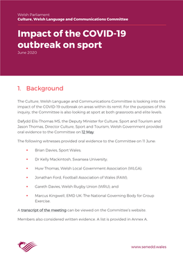 Impact of the COVID-19 Outbreak on Sport June 2020