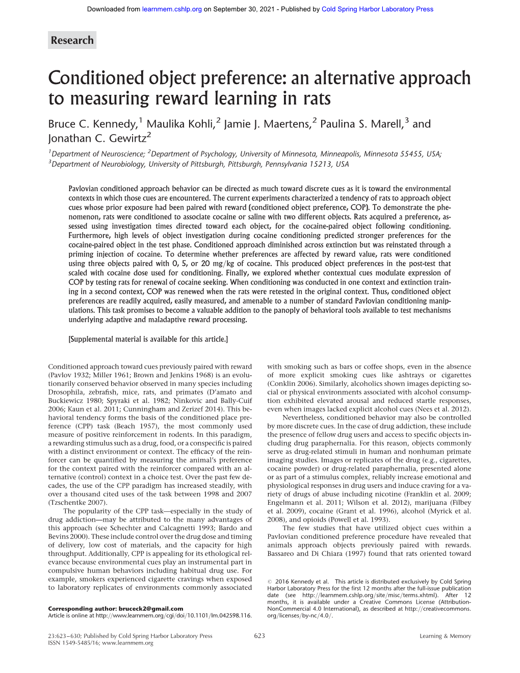 Conditioned Object Preference: an Alternative Approach to Measuring Reward Learning in Rats