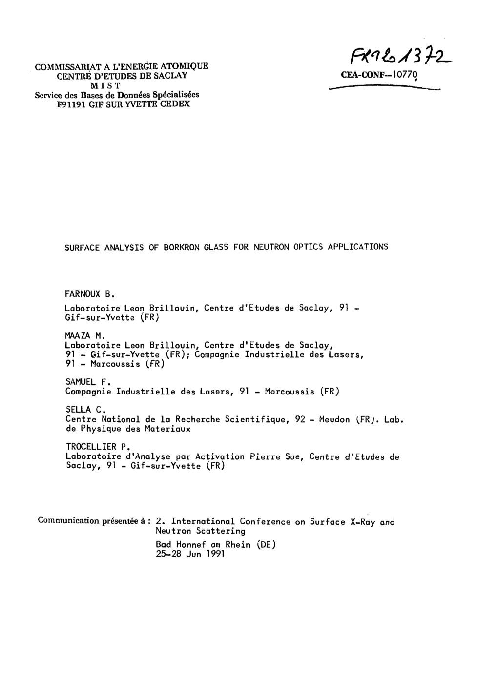 Surface Analysis of Borkron Glass for Neutron Optics Applications