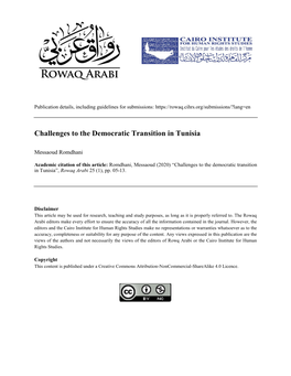 Challenges to the Democratic Transition in Tunisia