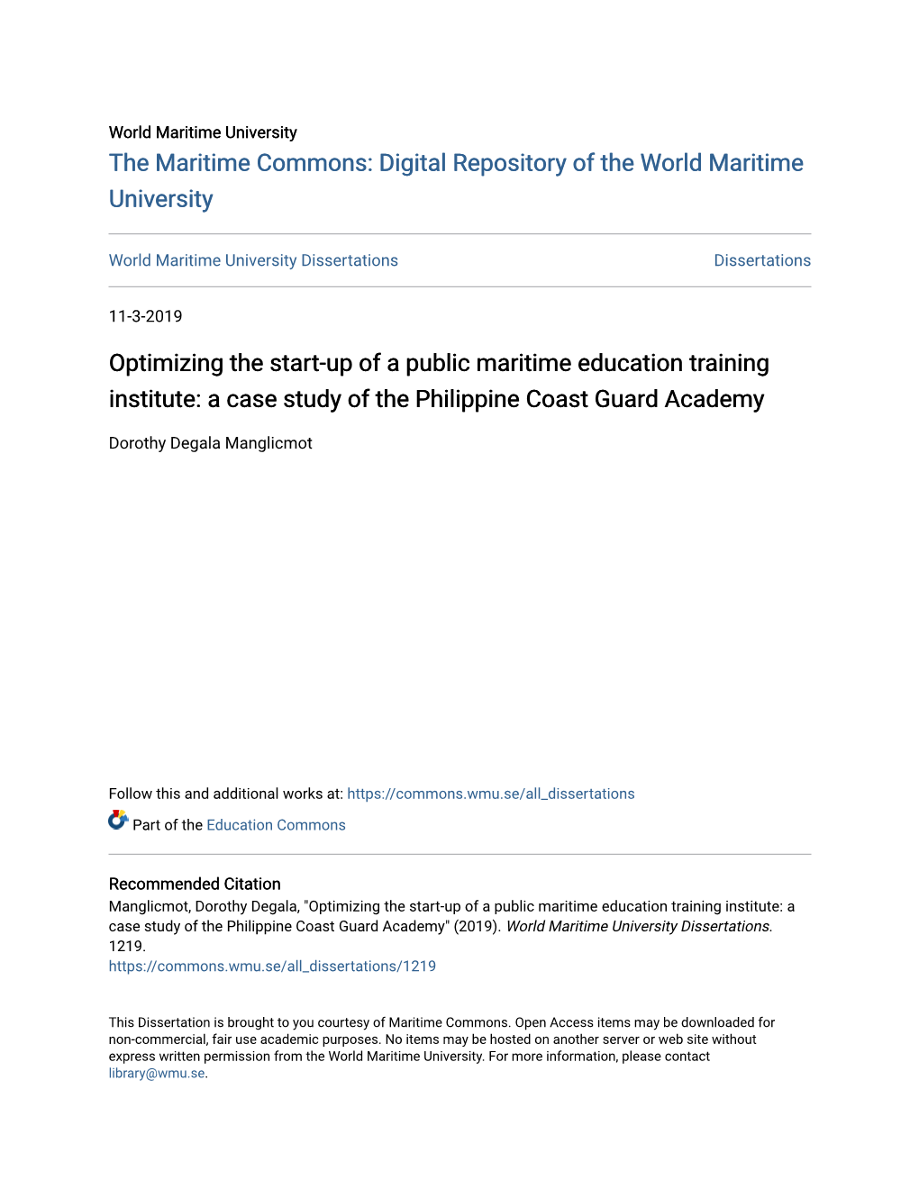 Optimizing the Start-Up of a Public Maritime Education Training Institute: a Case Study of the Philippine Coast Guard Academy