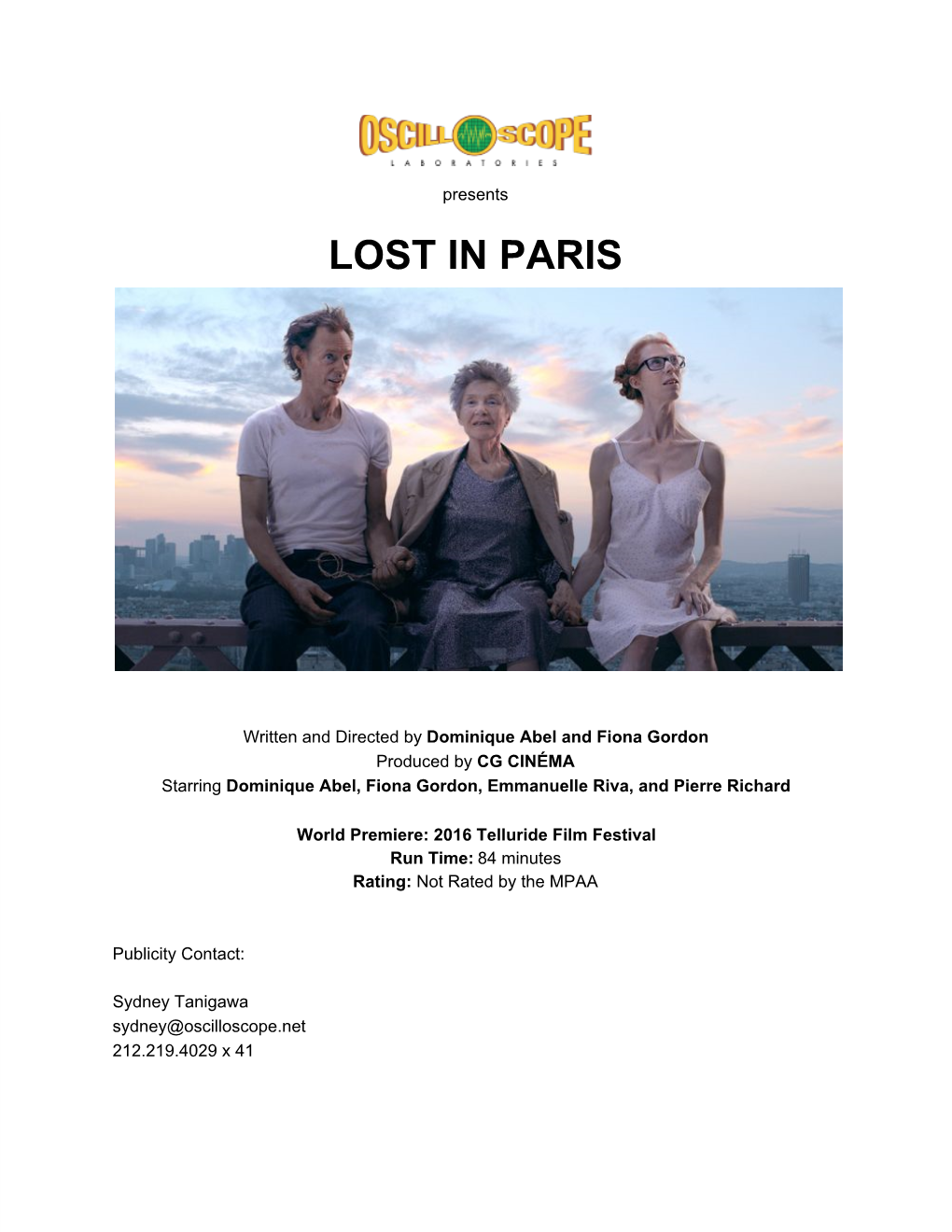 English Language Film Notes to Paris Pieds