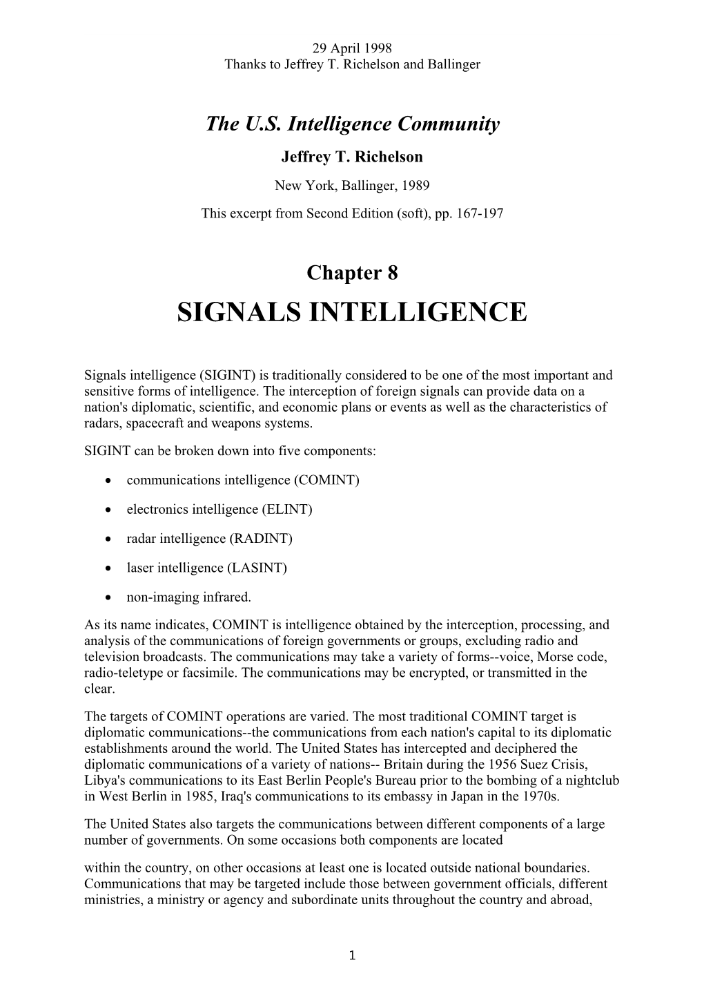 Signals Intelligence