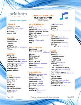 CHANNEL DIRECTORY BUSINESS MUSIC PROFUSION Is