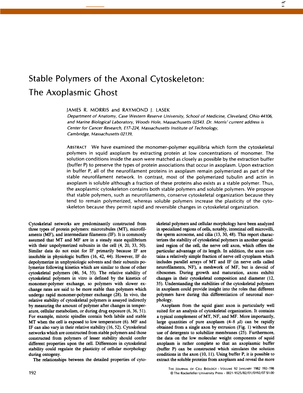 Stable Polymers of the Axonal Cytoskeleton : the Axoplasm Ic Ghost