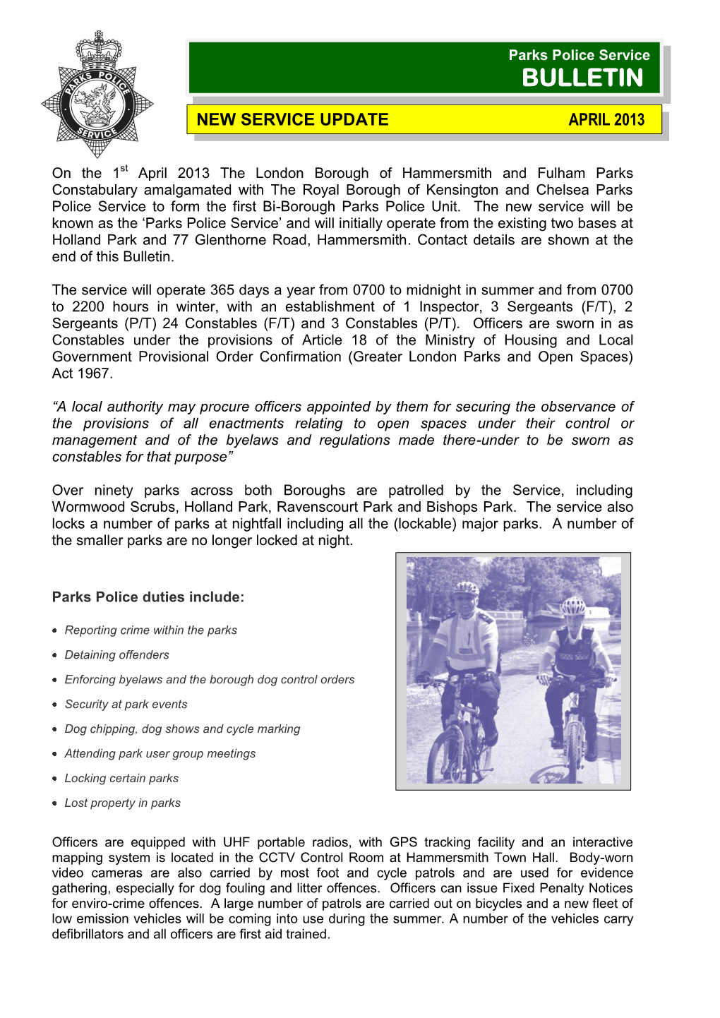 Download the Parks Police Service Bulletin