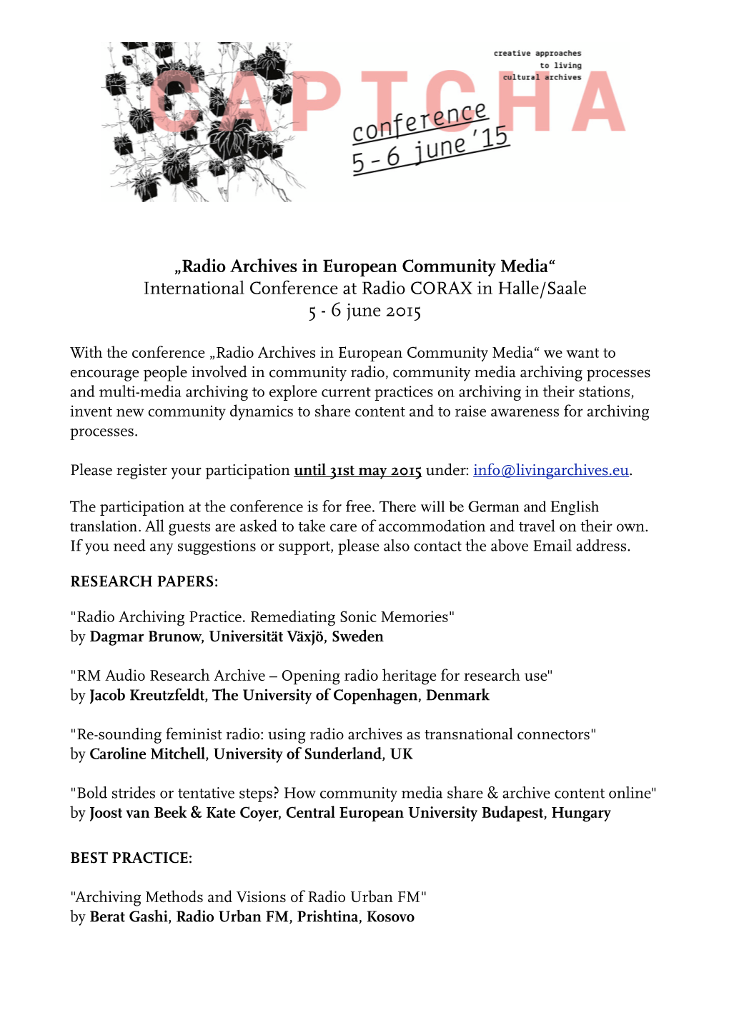 International Conference at Radio CORAX in Halle/Saale 5 - 6 June 2015