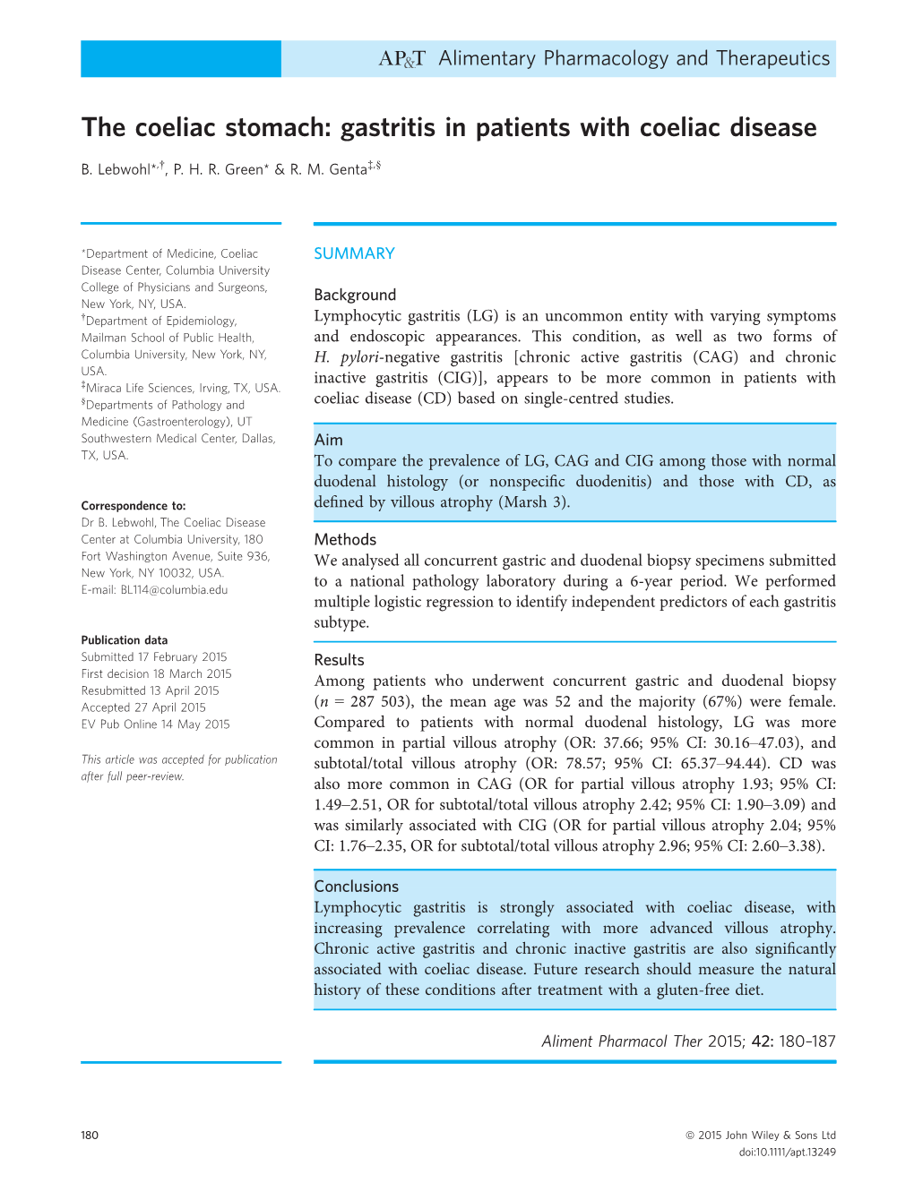 Gastritis in Patients with Coeliac Disease