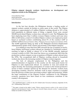 Filipino Migrant Domestic Workers: Implications on Development and Migration Trends in the Philippines1