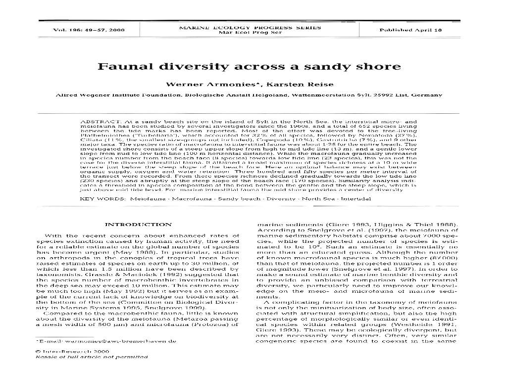Fauna1 Diversity Across a Sandy Shore