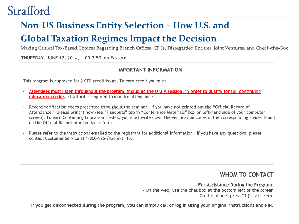 Non-US Business Entity Selection – How U.S. and Global Taxation