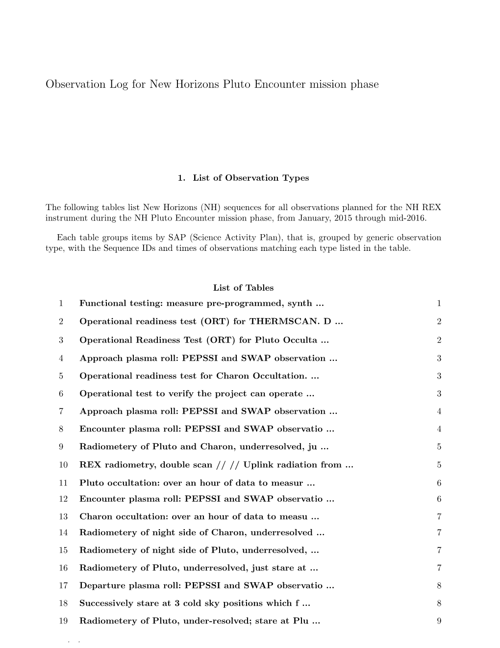 Observation Log for New Horizons Pluto Encounter Mission Phase