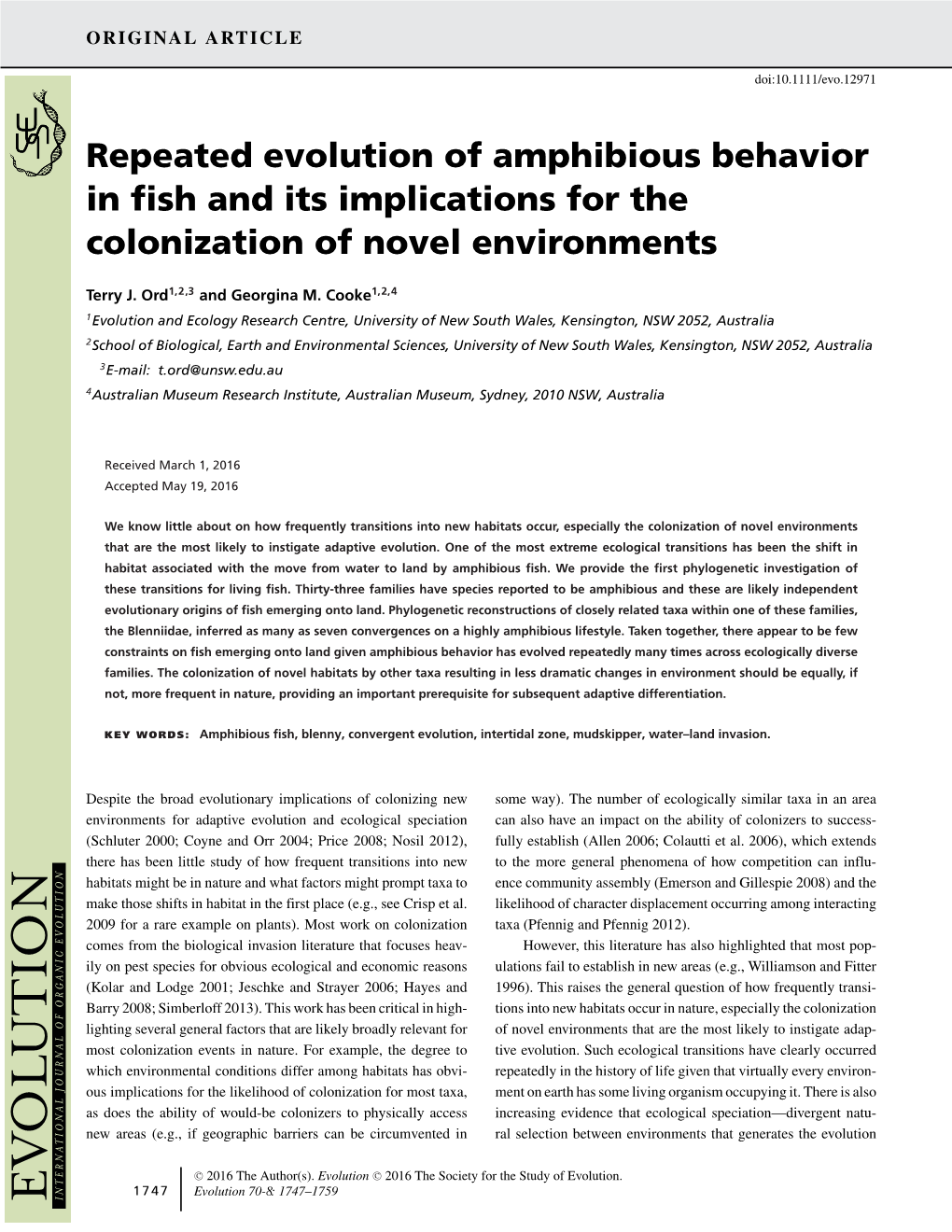 Repeated Evolution of Amphibious Behavior in Fish and Its Implications