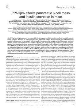 Pparβ/Δ Affects Pancreatic Β Cell Mass and Insulin Secretion in Mice