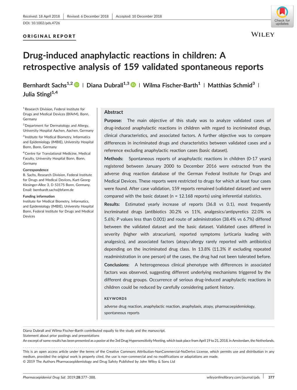 Drug‐Induced Anaphylactic Reactions in Children: a Retrospective Analysis of 159 Validated Spontaneous Reports