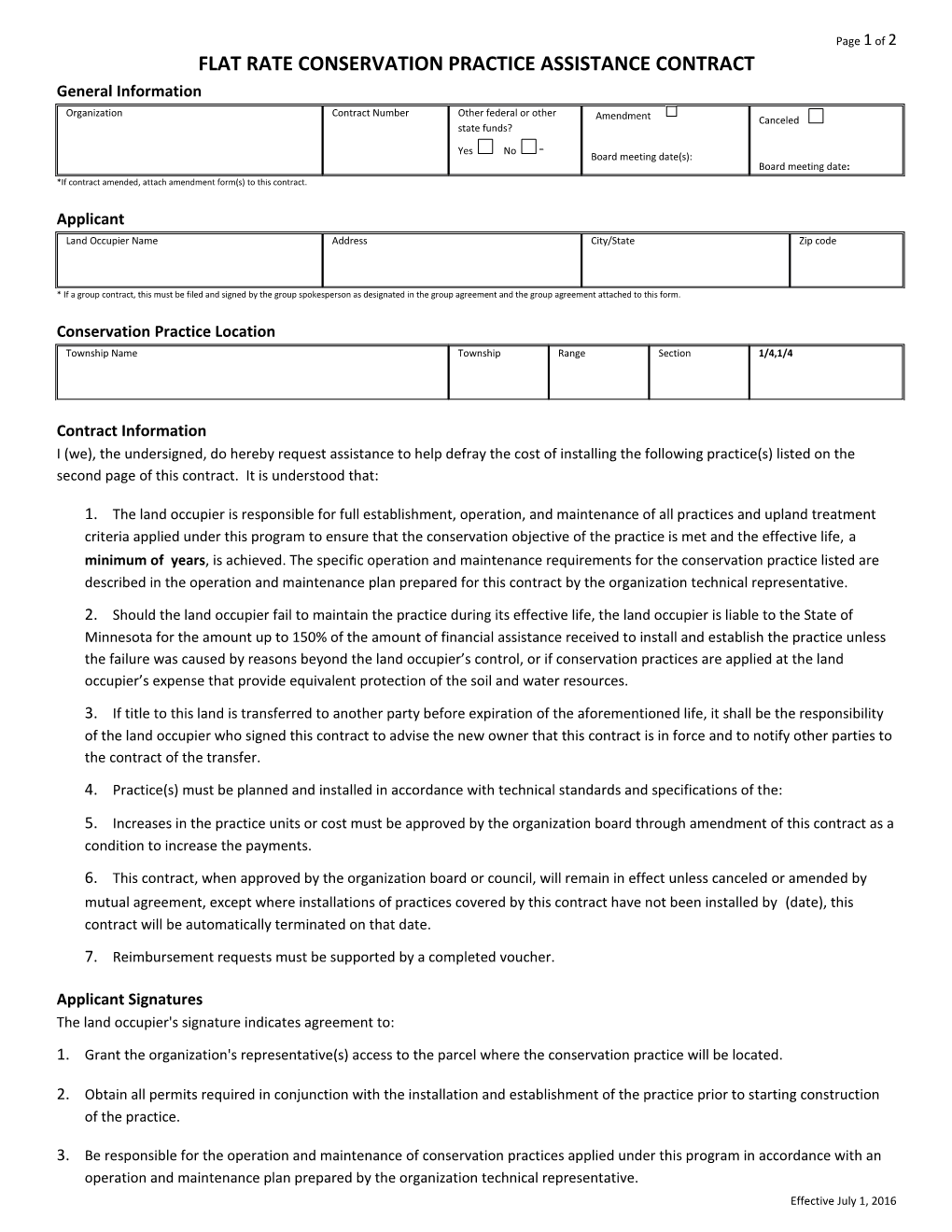 Flat Rate Conservation Practice Assistance Contract