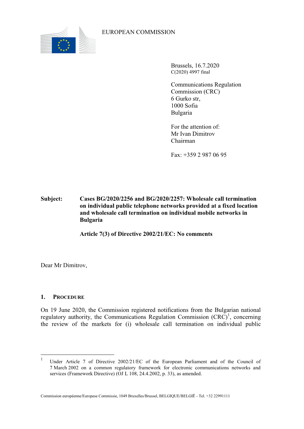 Of Directive 2002/21/EC – C(2020)