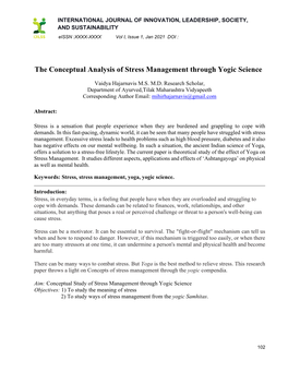 The Conceptual Analysis of Stress Management Through Yogic Science