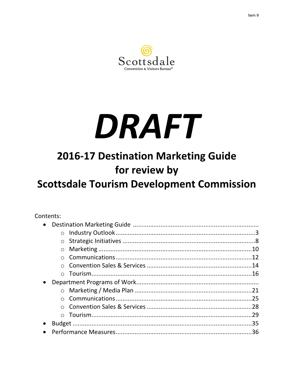 2016-17 Destination Marketing Guide for Review by Scottsdale Tourism Development Commission
