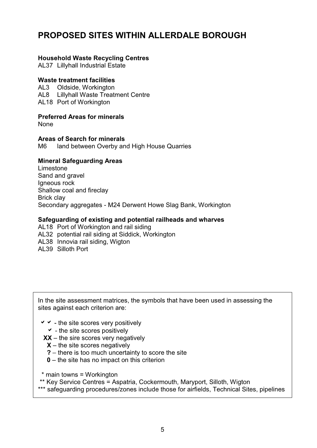 Site Assessments of the Site Allocations for the Allerdale Borough Council Area Within the Draft Cumbria Minerals and Waste Loca