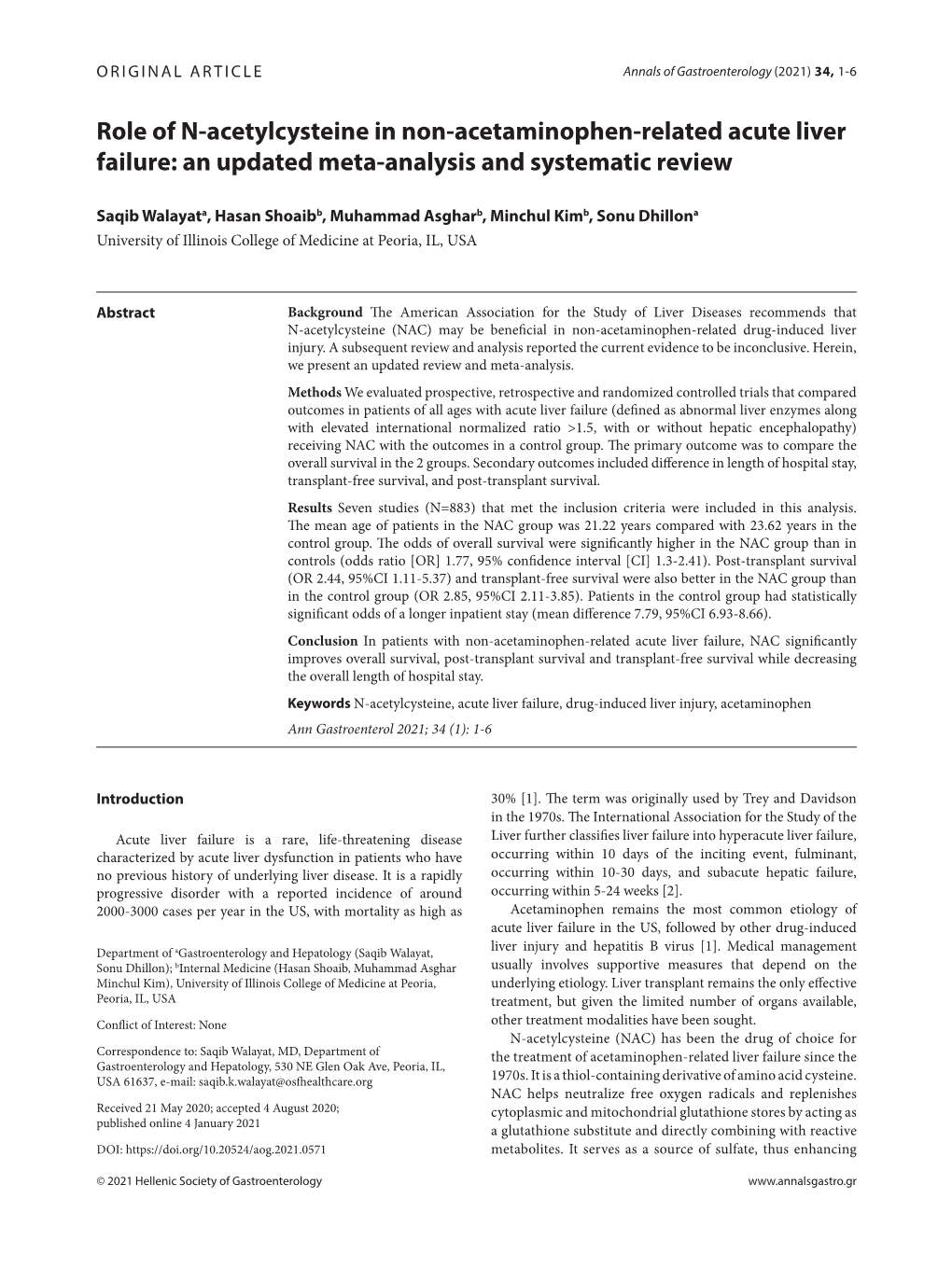 Role of N-Acetylcysteine in Non-Acetaminophen-Related Acute Liver Failure: an Updated Meta-Analysis and Systematic Review