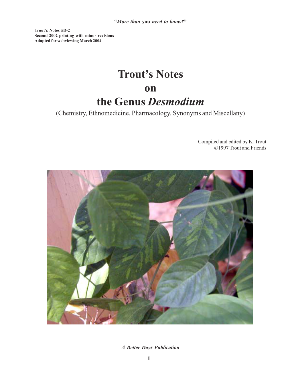 Trout's Notes on the Genus Desmodium