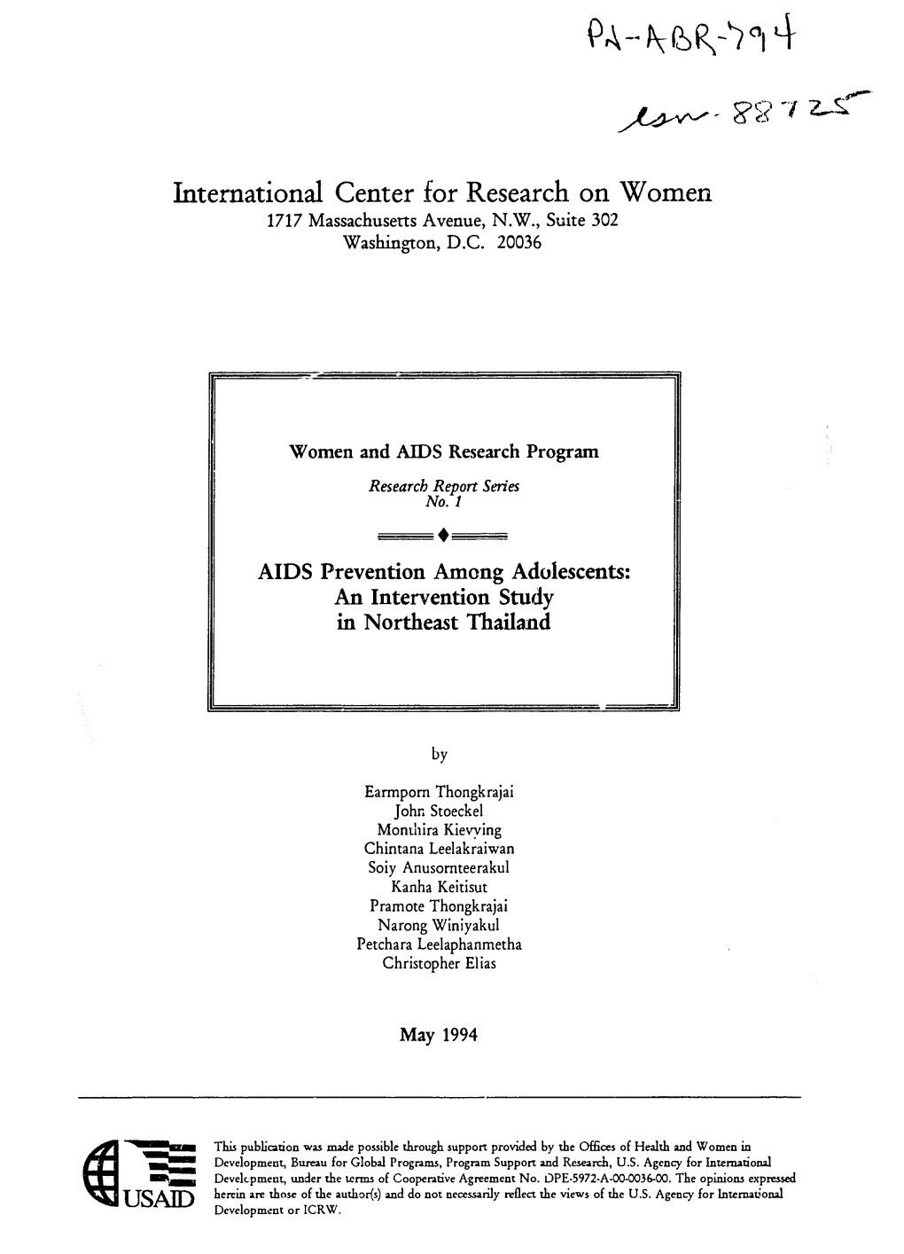 International Center for Research on Women 1717 Massachusetts Avenue, N.W., Suite 302 Washington, D.C