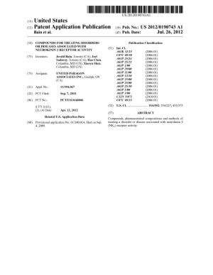 (12) Patent Application Publication (10) Pub. No.: US 2012/0190743 A1 Bain Et Al