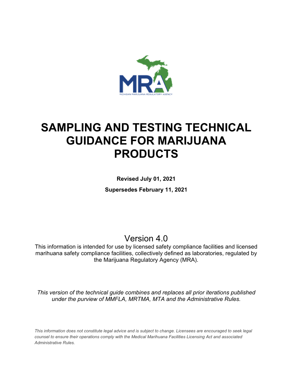 MRA Sampling and Testing Technical Guidance for Marijuana Products