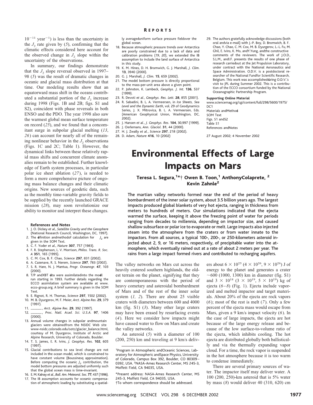 Environmental Effects of Large Impacts on Mars