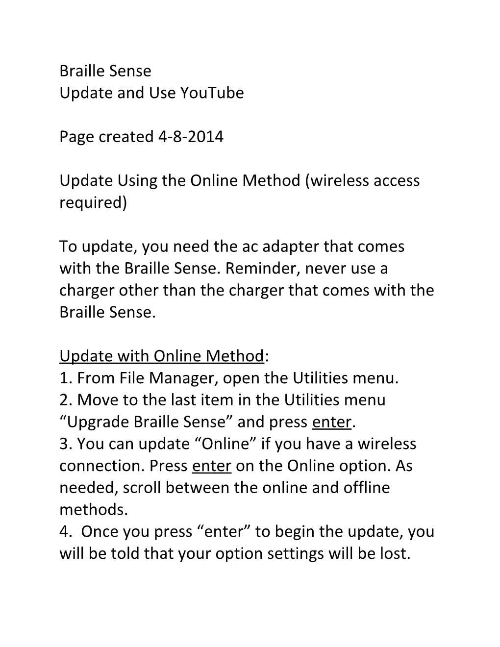 Update Using the Online Method (Wireless Access Required)