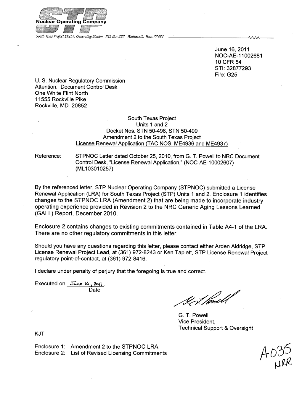 Amendment 2 to the License Renewal Application