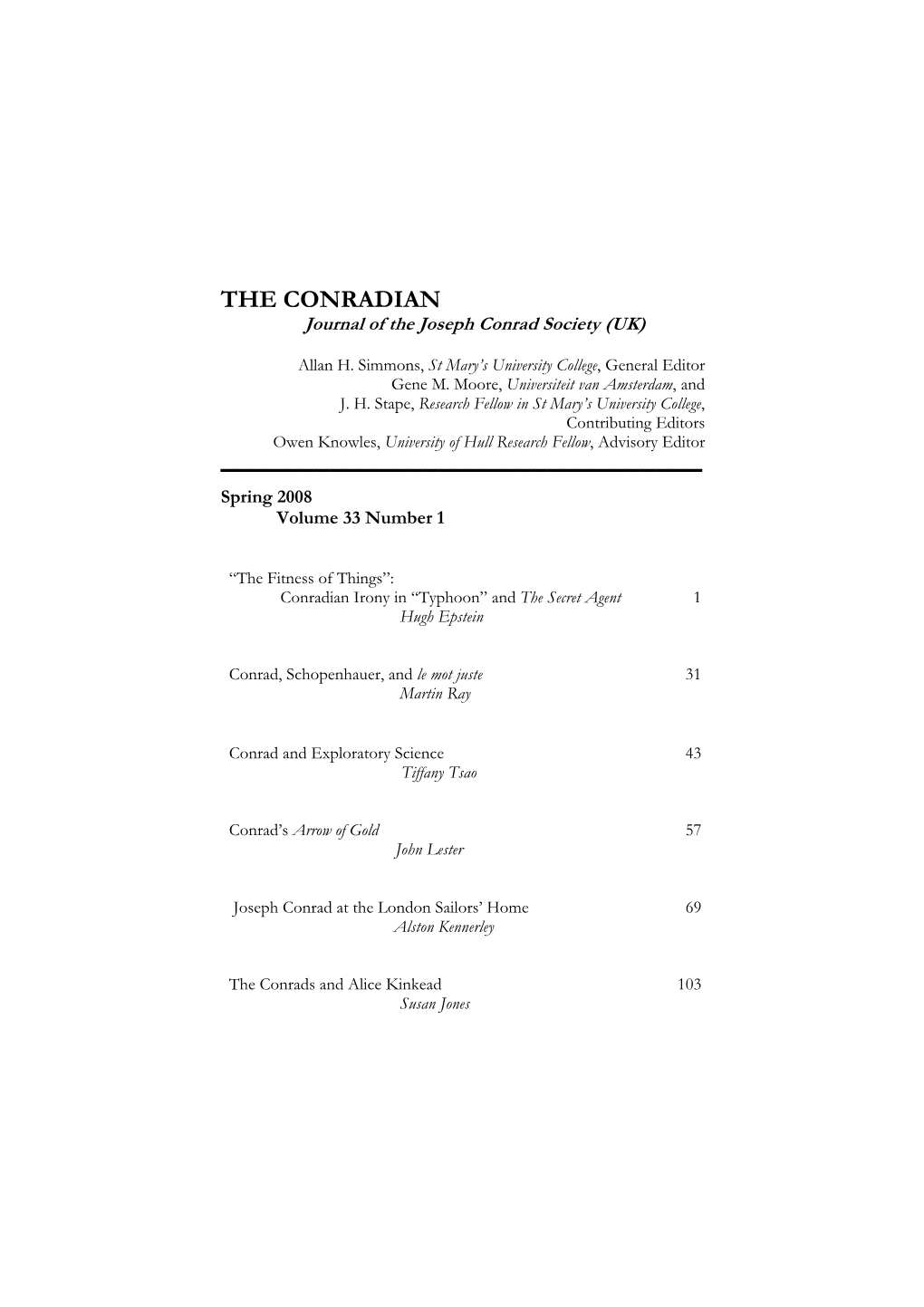 THE CONRADIAN Journal of the Joseph Conrad Society (UK)