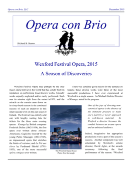 Wexford Festival Opera 2015: a Season of Discoveries