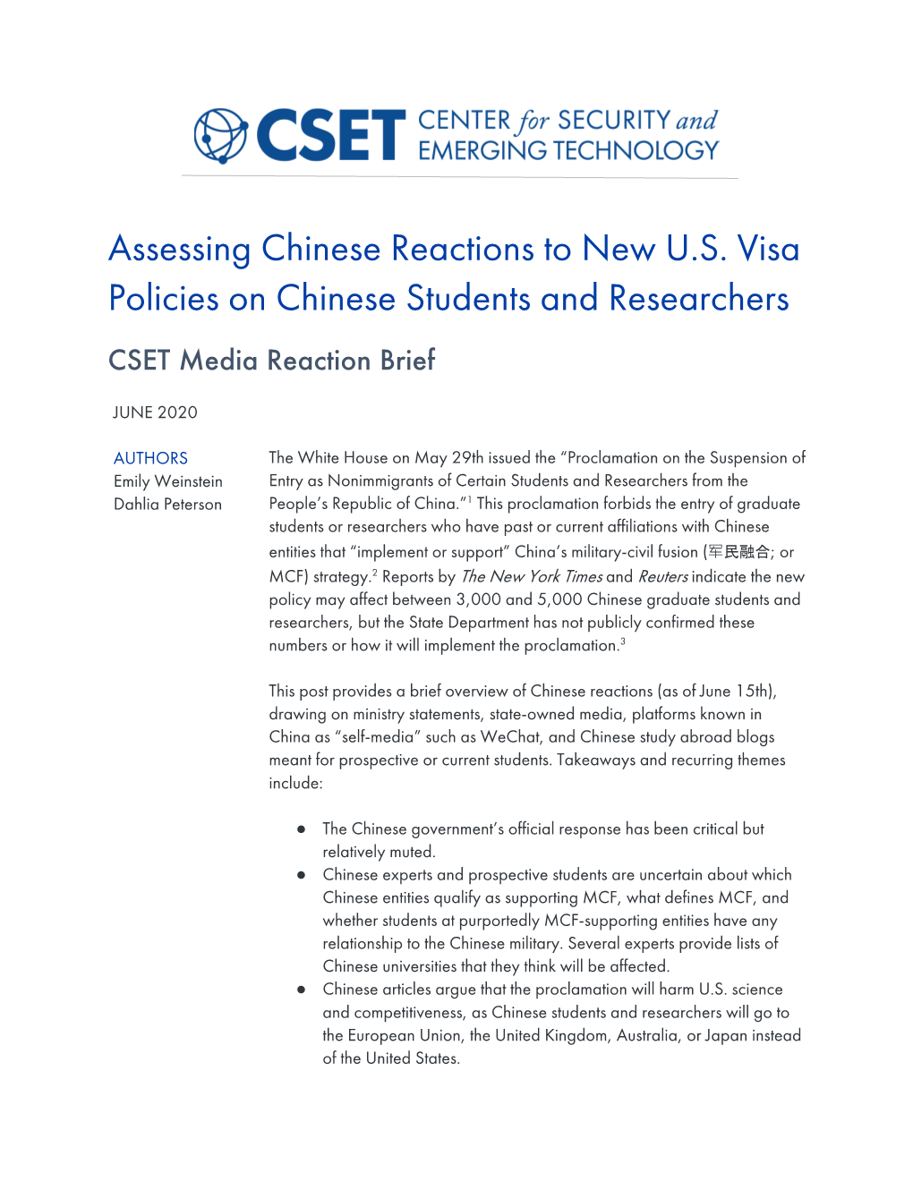 CSET Media Reaction Brief