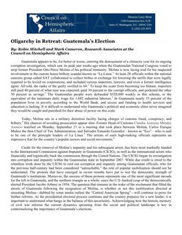 Oligarchy in Retreat: Guatemala's Election