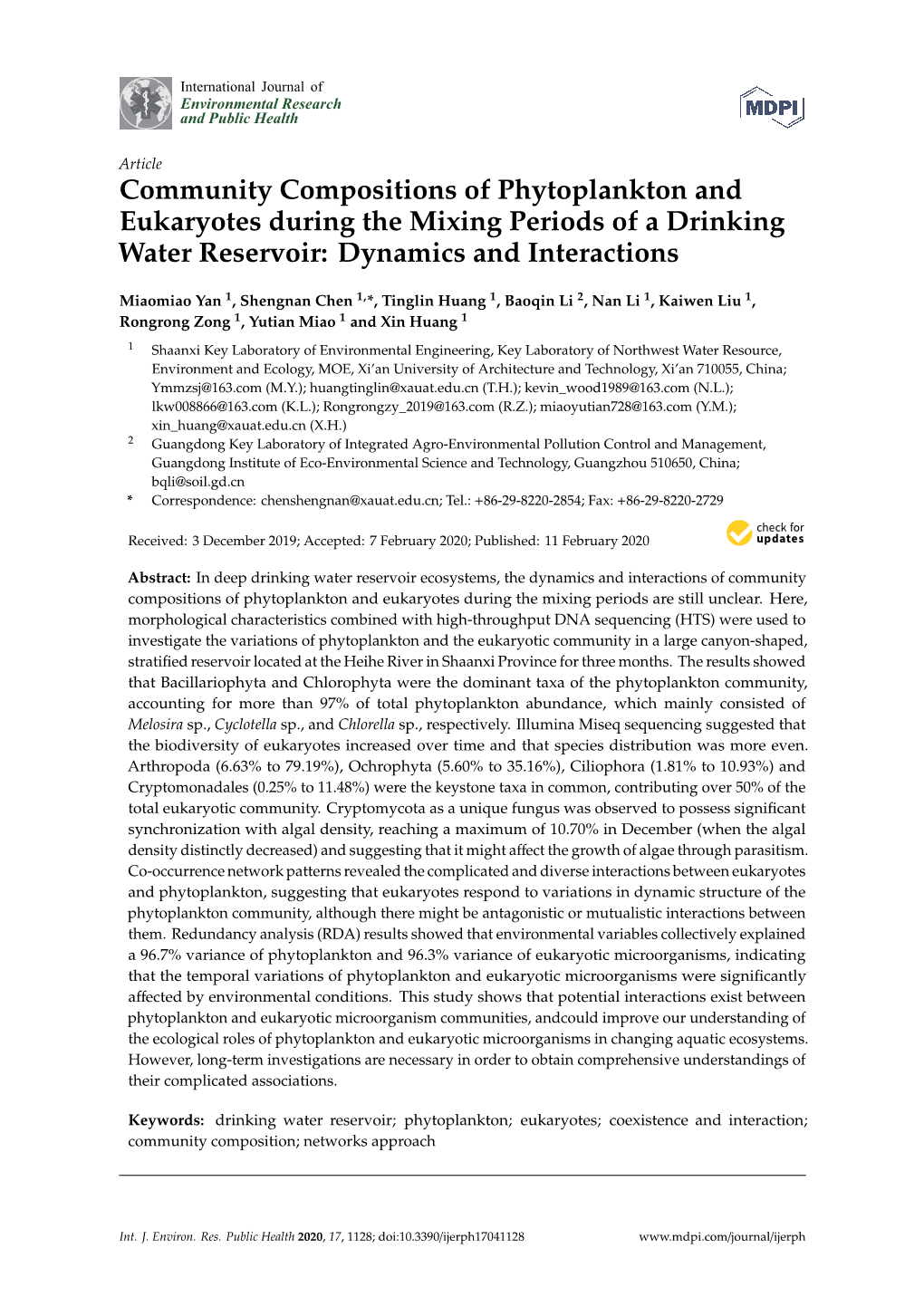 Community Compositions of Phytoplankton and Eukaryotes During the Mixing Periods of a Drinking Water Reservoir: Dynamics and Interactions