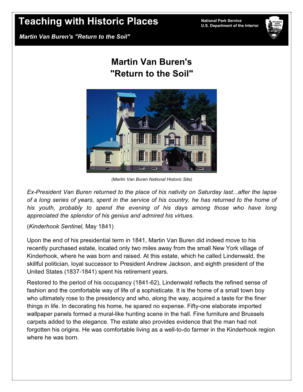 Martin Van Buren's "Return to the Soil"