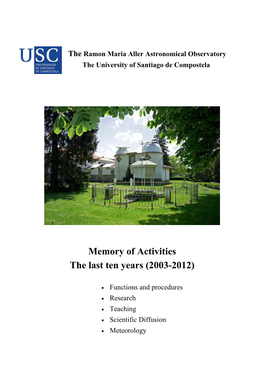 Memory of Activities the Last Ten Years (2003-2012)