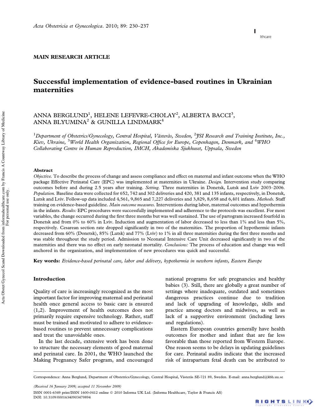 Successful Implementation of Evidence-Based Routines in Ukrainian Maternities