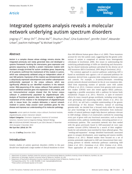 Integrated Systems Analysis Reveals a Molecular Network Underlying Autism Spectrum Disorders